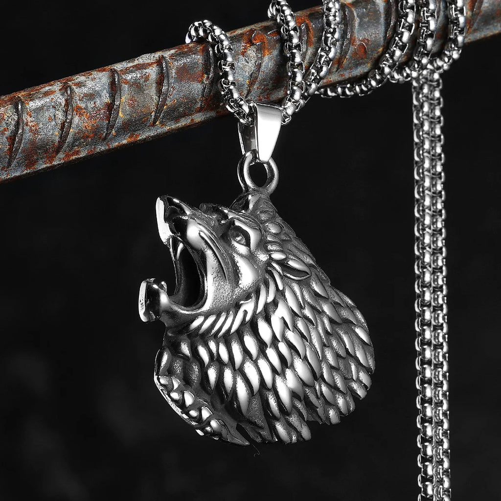 Roaring Beast Head Pendant Necklace — Stainless Steel Chain