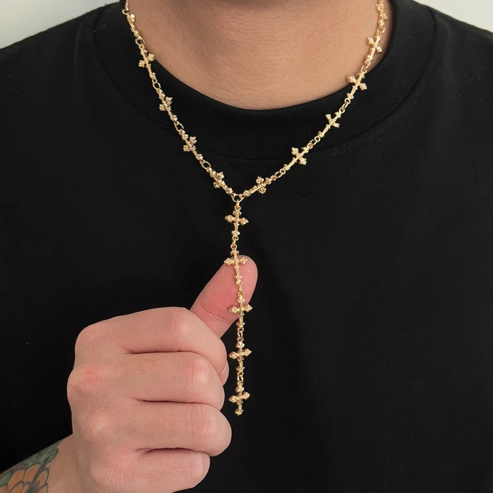 Silver Color Y Shaped Cross Tassel Necklace for Men Women Fashion Hip Hop Punk Style Long Clavicle Chain Party Jewelry Gifts