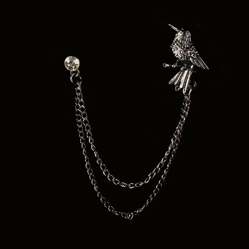Vintage Double Chain Tassel Brooch — Lapel Pin Suit Badge