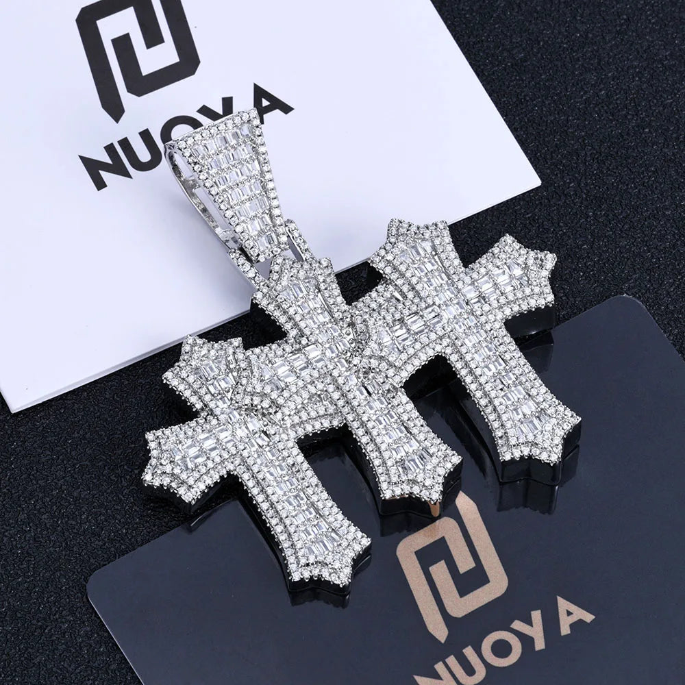 Two-Tone Cross Pendant Baguette Iced Out