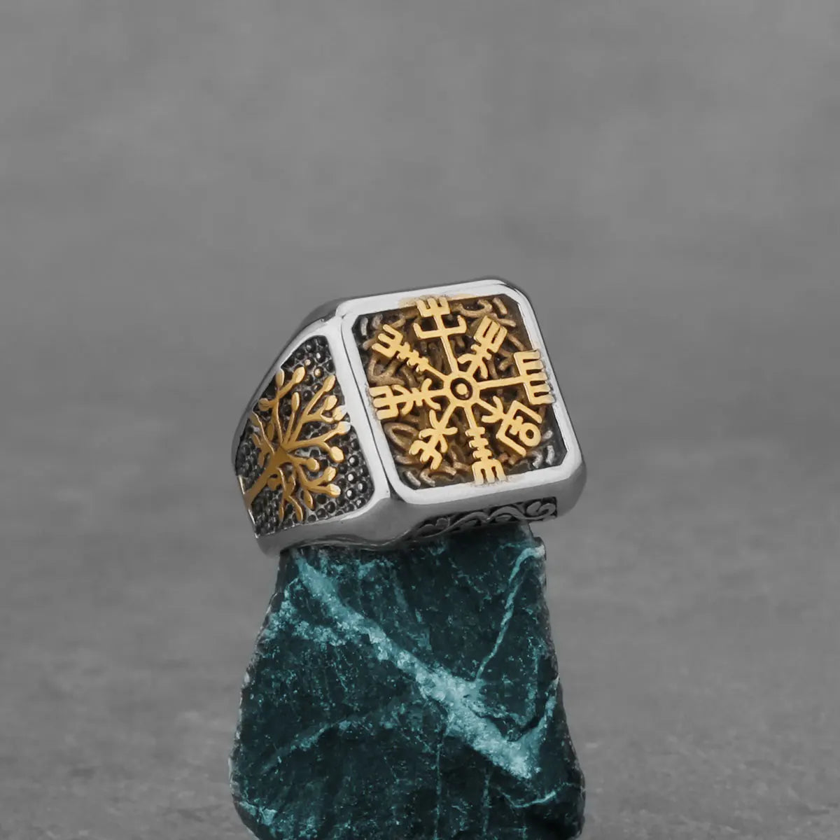 Viking Helm of Awe Tree of Life Ring — Stainless Steel