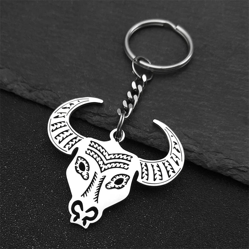 Bull Skull Taurus Zodiac Keychain — Stainless Steel