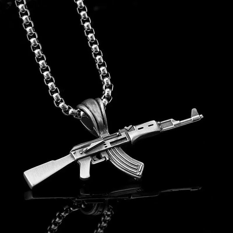 Fashionable and Domineering Ak-47 Submachine Gun Pendant Necklace Suitable for Men\'s Personalized Hip-Hop Rock Punk