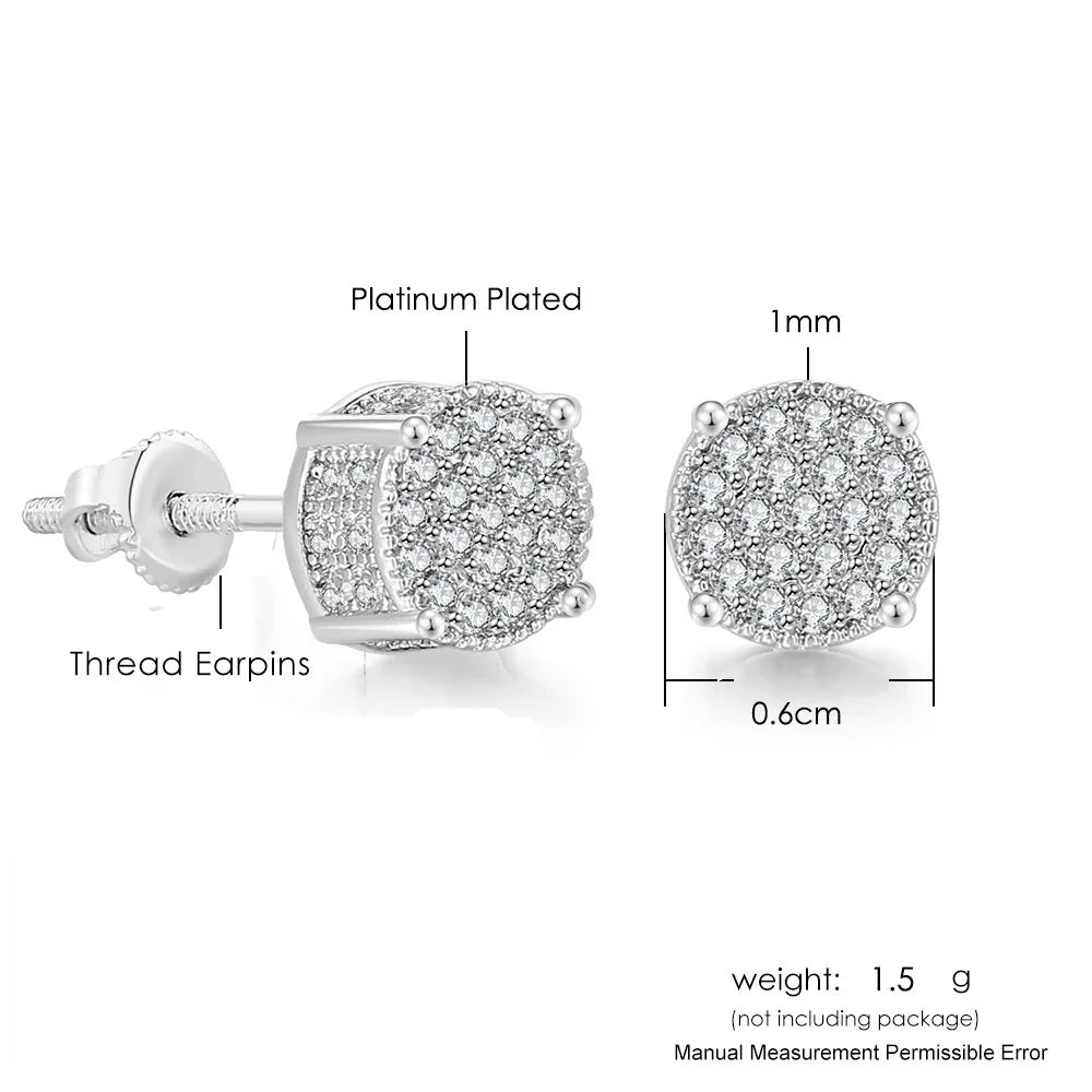 Iced Out Round Square Stud Earrings — Gold