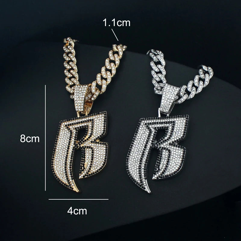 Hip Hop Big White Black Rhinestone Initial Letter B Pendant Necklace HipHop Iced Out Bling Necklaces Men Women Fashion