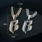 Hip Hop Big White Black Rhinestone Initial Letter B Pendant Necklace HipHop Iced Out Bling Necklaces Men Women Fashion
