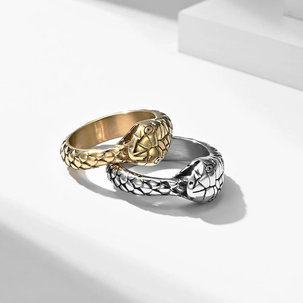 Punk Vintage Viking Snake Ring Men Women Stainless Steel Animal Ring Fashion Simple Biker Amulet Jewelry Gifts