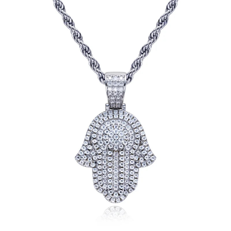 Iced Out Hamsa Pendant — 925 Silver