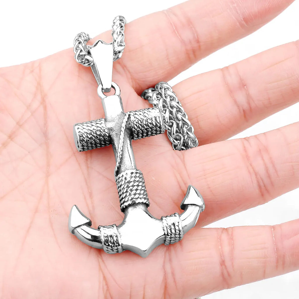 Stainless Steel Norse Viking Sea Anchor Sailor Man Necklaces Chain Pendant Punk Rock Hip Hop Unique for Male Boy Fashion Jewelry