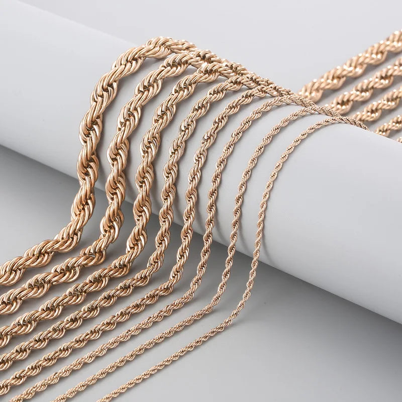 Twist Rope Chain Necklace 2-8mm — Gold
