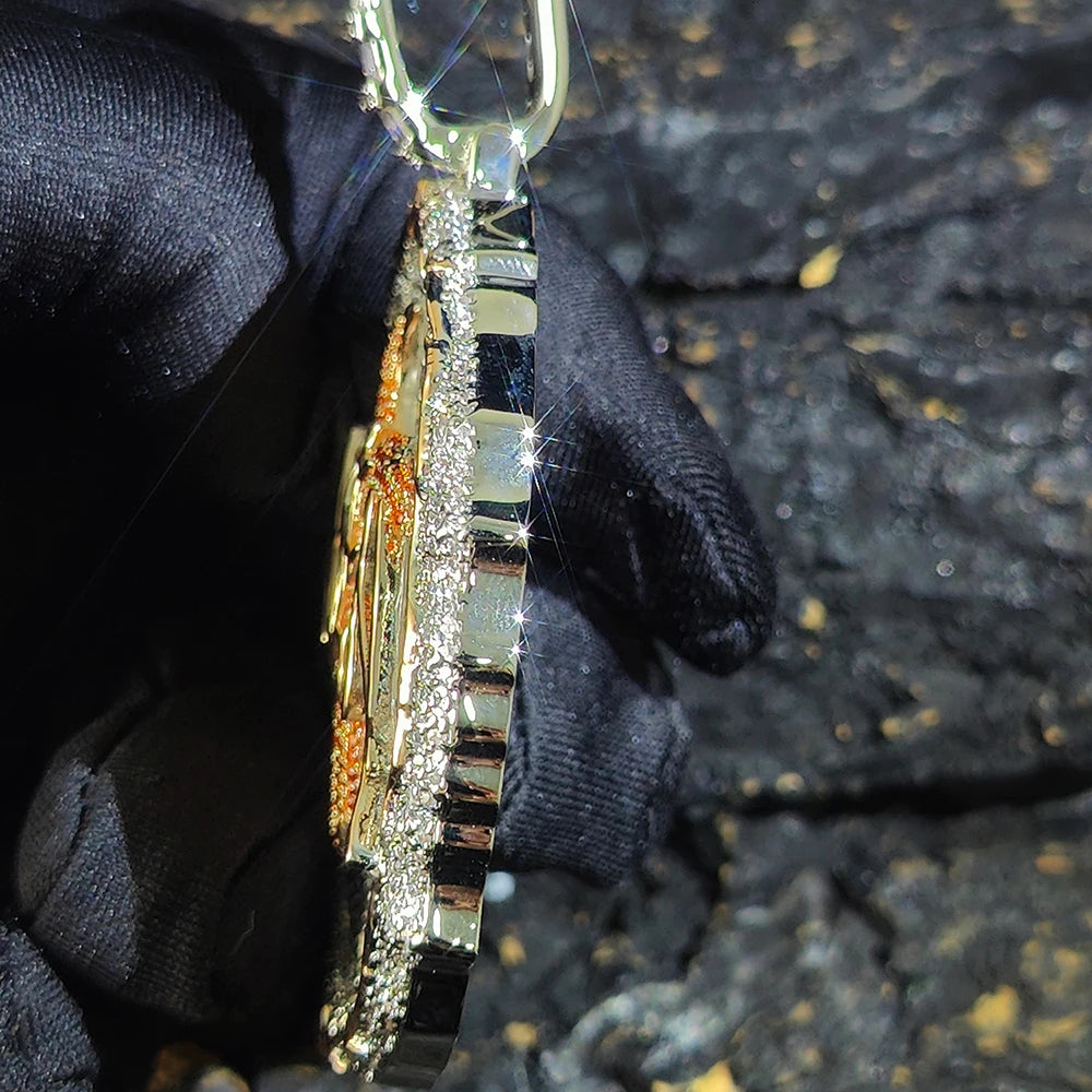 Iced Out Pendant Necklace Colorful Zircon Disc