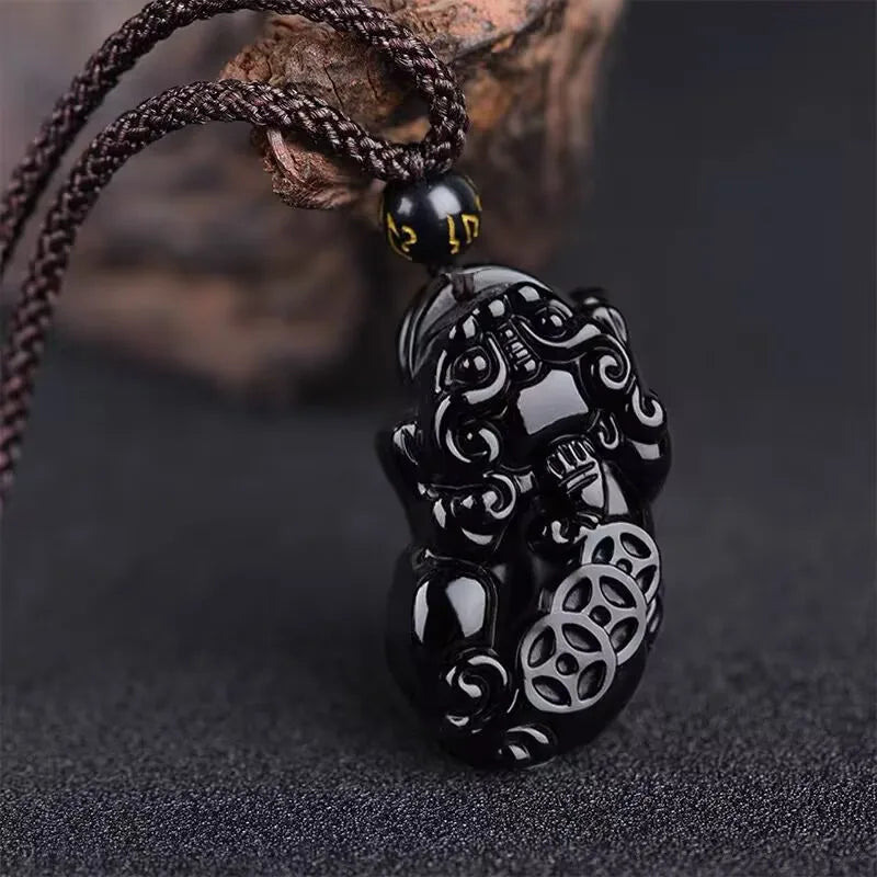 Natural Obsidian Chinese Zodiac Pixiu Necklace