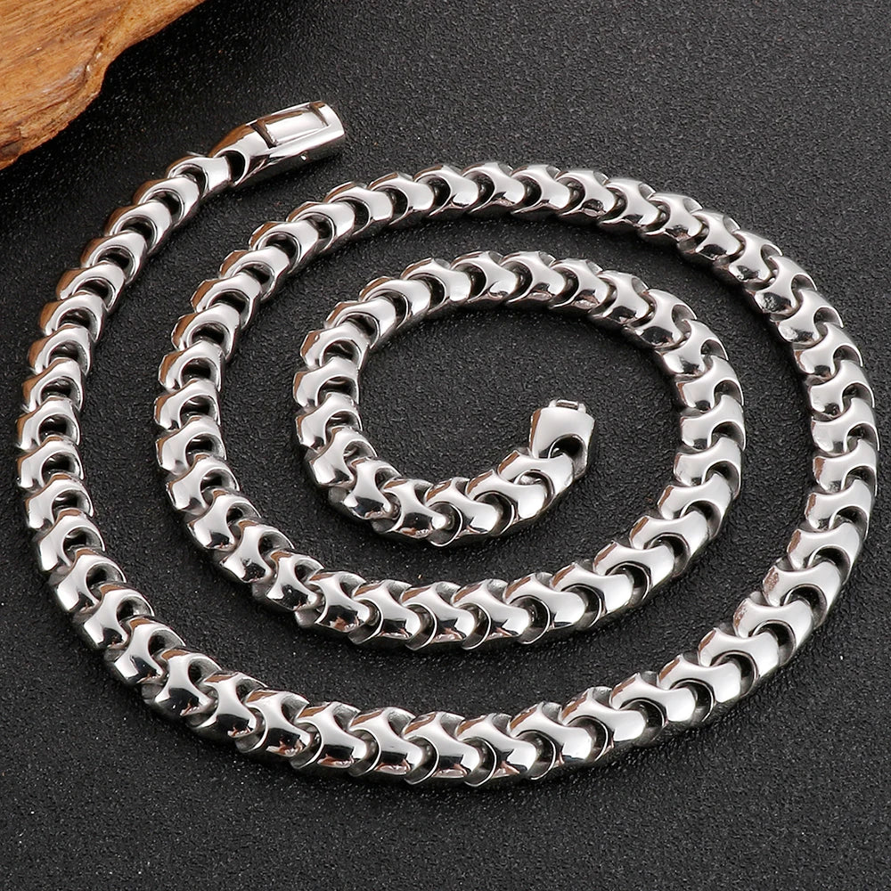 9MM Wide Curb Chain Man Necklace Polished Stainless Steel 50/60/70CM Long Men's Keel Chains Necklaces Choker Items
