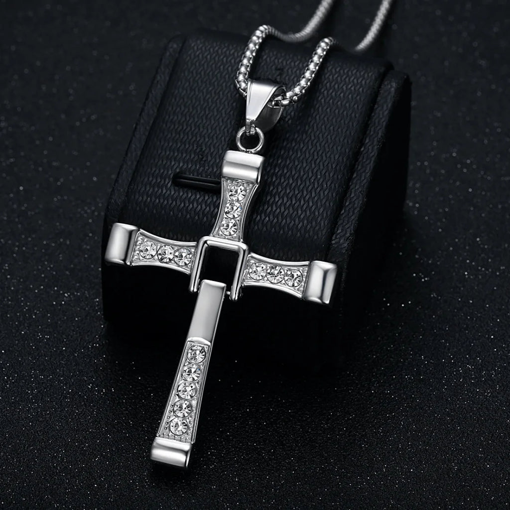CZ Jesus Cross Pendant Necklace — Stainless Steel