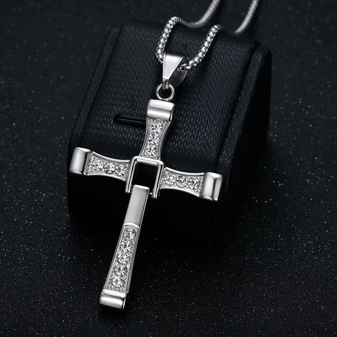 CZ Jesus Cross Pendant Necklace — Stainless Steel