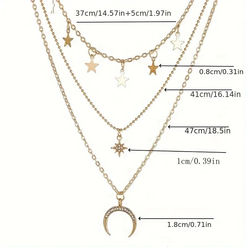 Glamour Necklace 2025 Fashion New Simple Temperament Eight Mans Star Crescent Pentagram Ms. Three-layer Necklace Gift