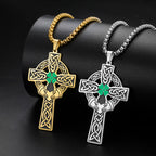 Celtic Cross Shamrock Claddagh Pendant Necklace — Stainless Steel