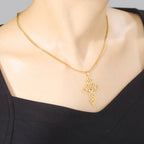 Unalome Lotus Flower Pendant Necklace — Stainless Steel Chain