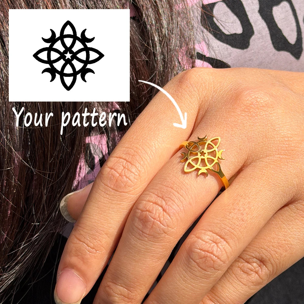 Customized Pattern Stainless Steel Ring Personalized Logo Stainless Steel Open Adjustable Ring Wedding Gift Wholesale