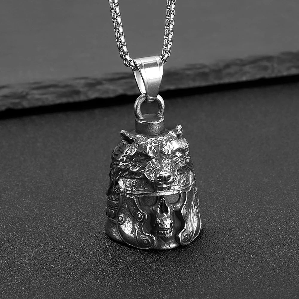 Viking Wolf Bell Pendant — Stainless Steel