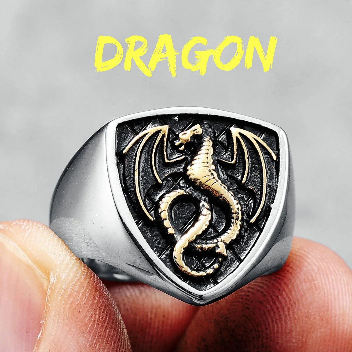 Dragon Shield Ring 316L Stainless Steel Men Rings Rock Punk Norse Myth for Biker Male Boyfriend Jewelry Best Creative