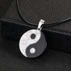 Black White Natural Obsidian Pendant Necklaces Taoism Charms Yin Yang Tai Chi Semi-precious Stone Round Bagua Jewelry
