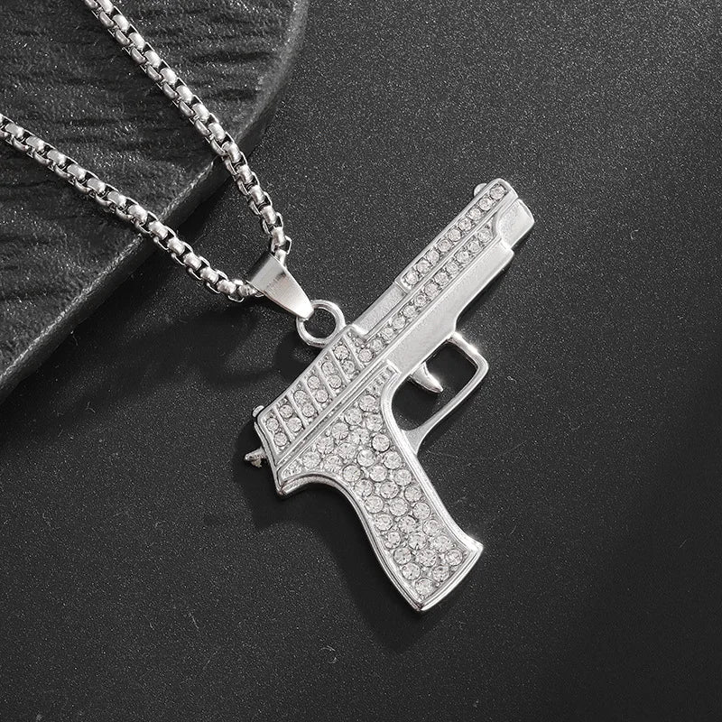 Iced Out Gun Pendant Necklace