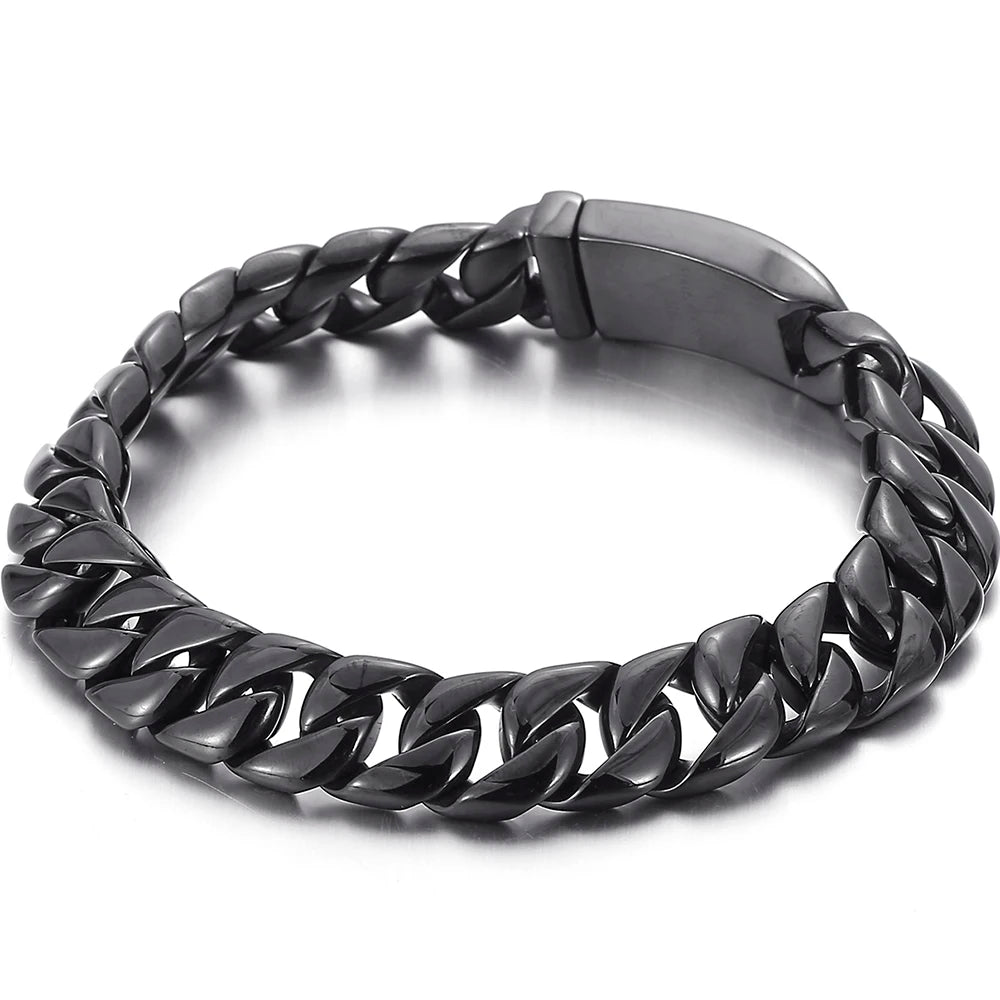 Man Bracelet Homme 12MM Wide Stainless Steel Curb Chain Charm Bracelets On Hand Bands for Men Vintage Mens Jewellery