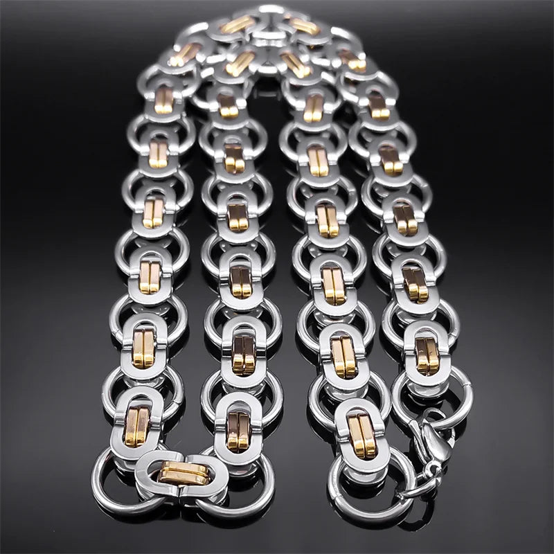 Hiphop Byzantine Round Link Chain Necklace for Women Men Gold Color Stainless Steel Male Thick Chains Jewelry collar