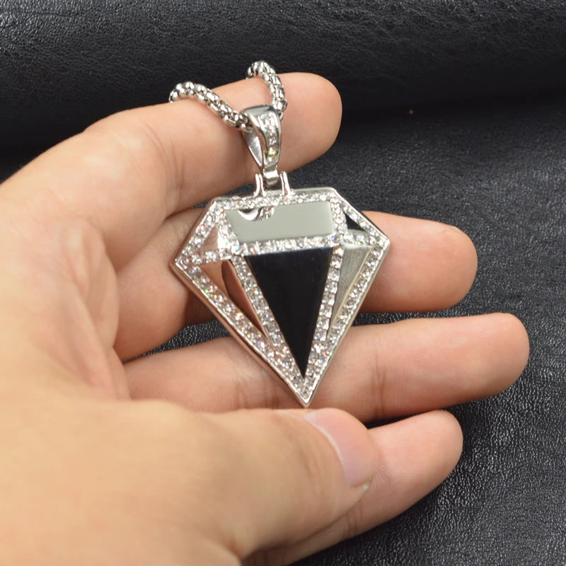 Geometric Faceted Rhinestone Pendant Necklace — Stainless Steel