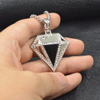 Geometric Faceted Rhinestone Pendant Necklace — Stainless Steel
