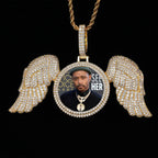 Angel Wings Photo Pendant Necklace Iced Out