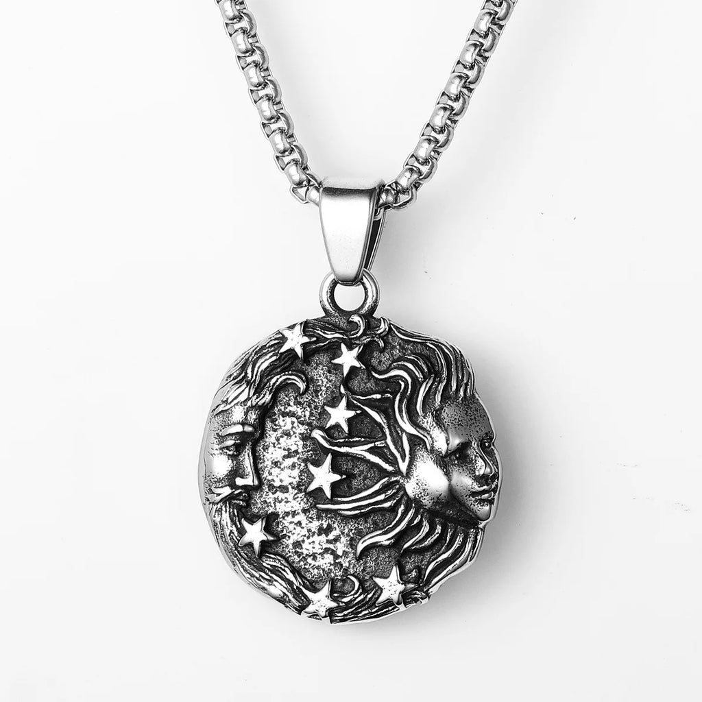 Greek Myth Sun Moon Pendant — Stainless Steel