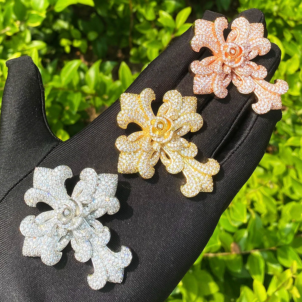 Aokaishen Iced Out Rose Flower Cross Necklace Pendant for Men Prong Setting 5A Cubic Zirconia Hip Hop Jewelry