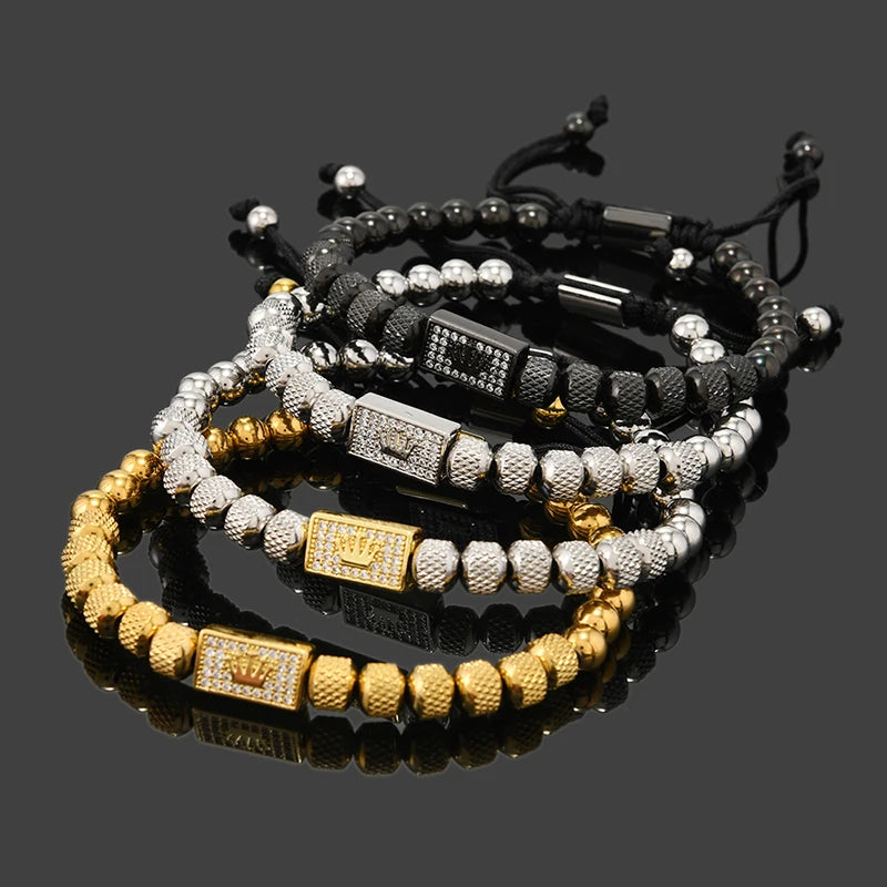 Crown Beads Charm Bracelet — Stainless Steel