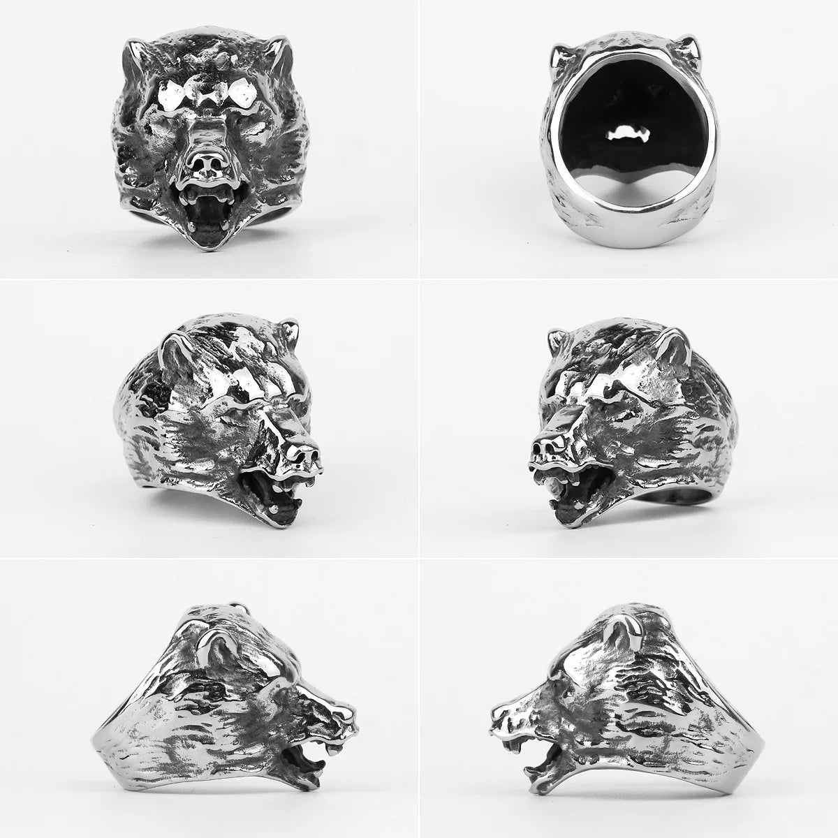 Stainless Steel Men Rings Bear Animal Rock Punk Hip Hop Personality for Biker Male Boyfriend Jewelry Creativity Gift