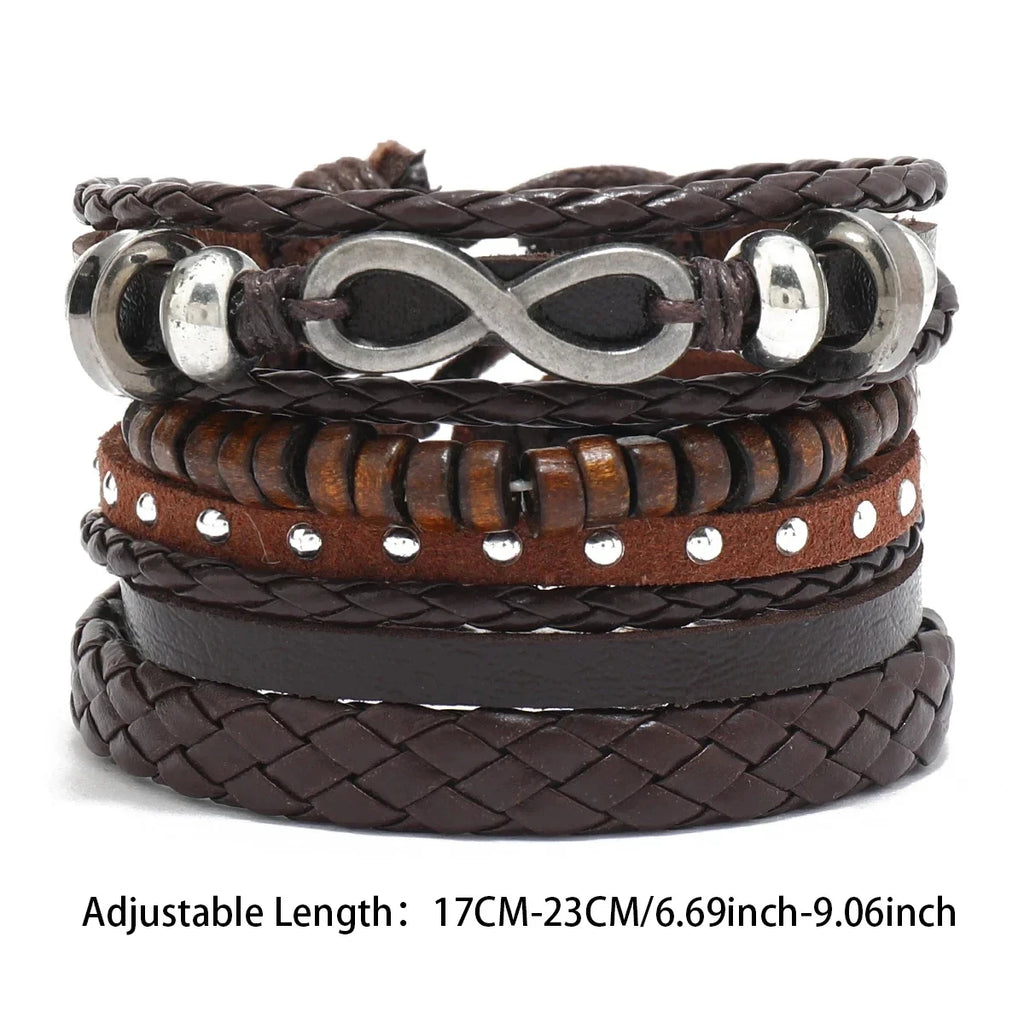 Leaf Pendant Bohemia Leather Bracelets for Men Women Ethnic Braid Rope Hand Woven Bracelet Drawstring Bracelet Beads Jewelry
