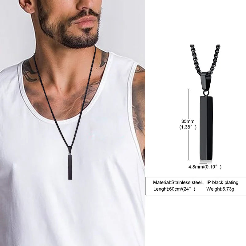 Rectangle Bar Pendant Necklace — Stainless