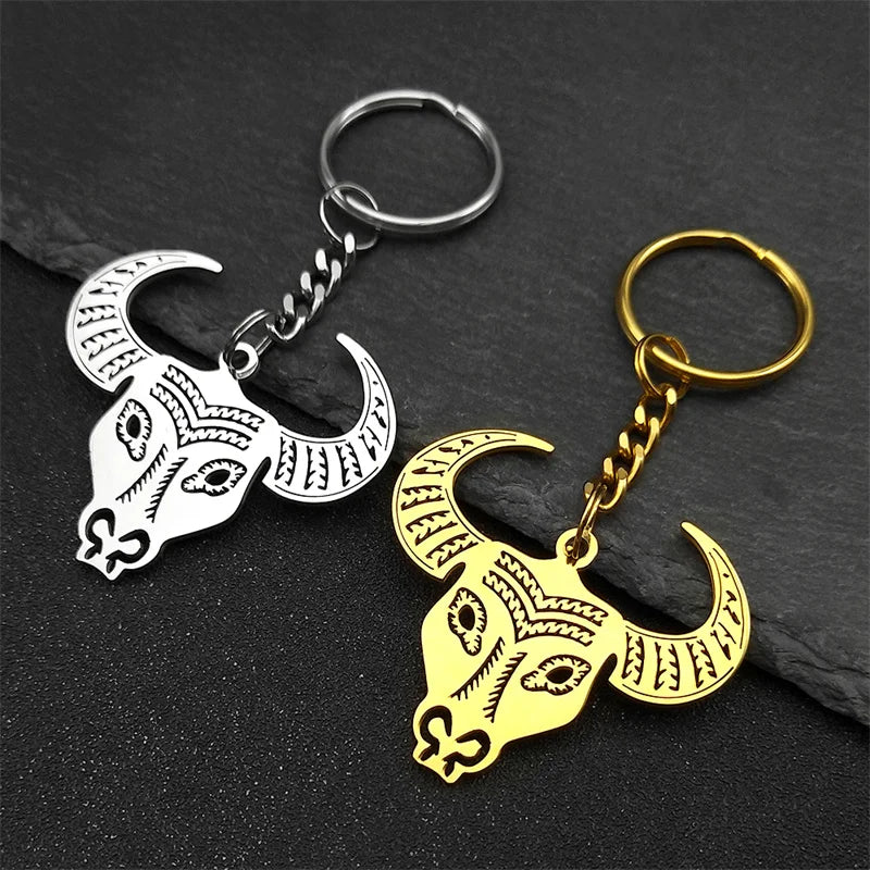 Bull Skull Taurus Zodiac Keychain — Stainless Steel