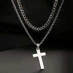 2PCS/SET INGCHAU Fashion Stainless Steel Twisted Chain Cross Necklace for Men Stacked Cuba Chain Necklace Men Spiritual Jewlery
