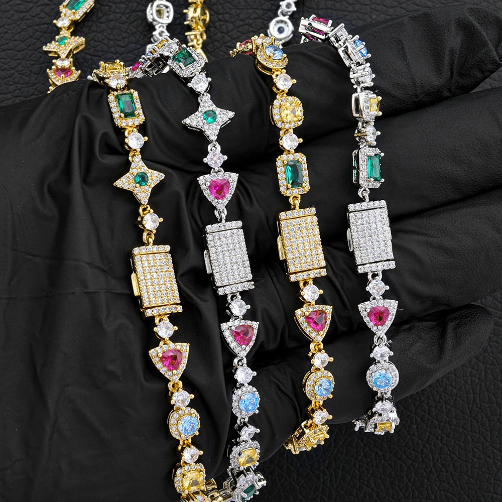 Gold Iced Out Tennis Necklace Colored Gemstone