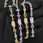 Gold Iced Out Tennis Necklace Colored Gemstone