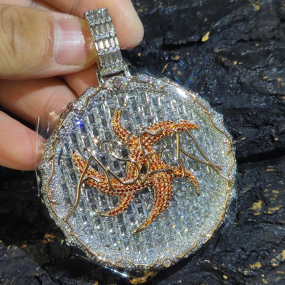 Iced Out Pendant Necklace Colorful Zircon Disc
