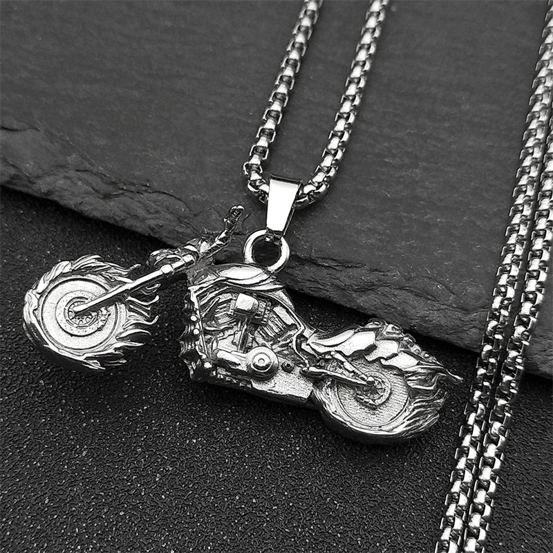 Motorcycle Silver Pendant Retro Punk Sweater Sport