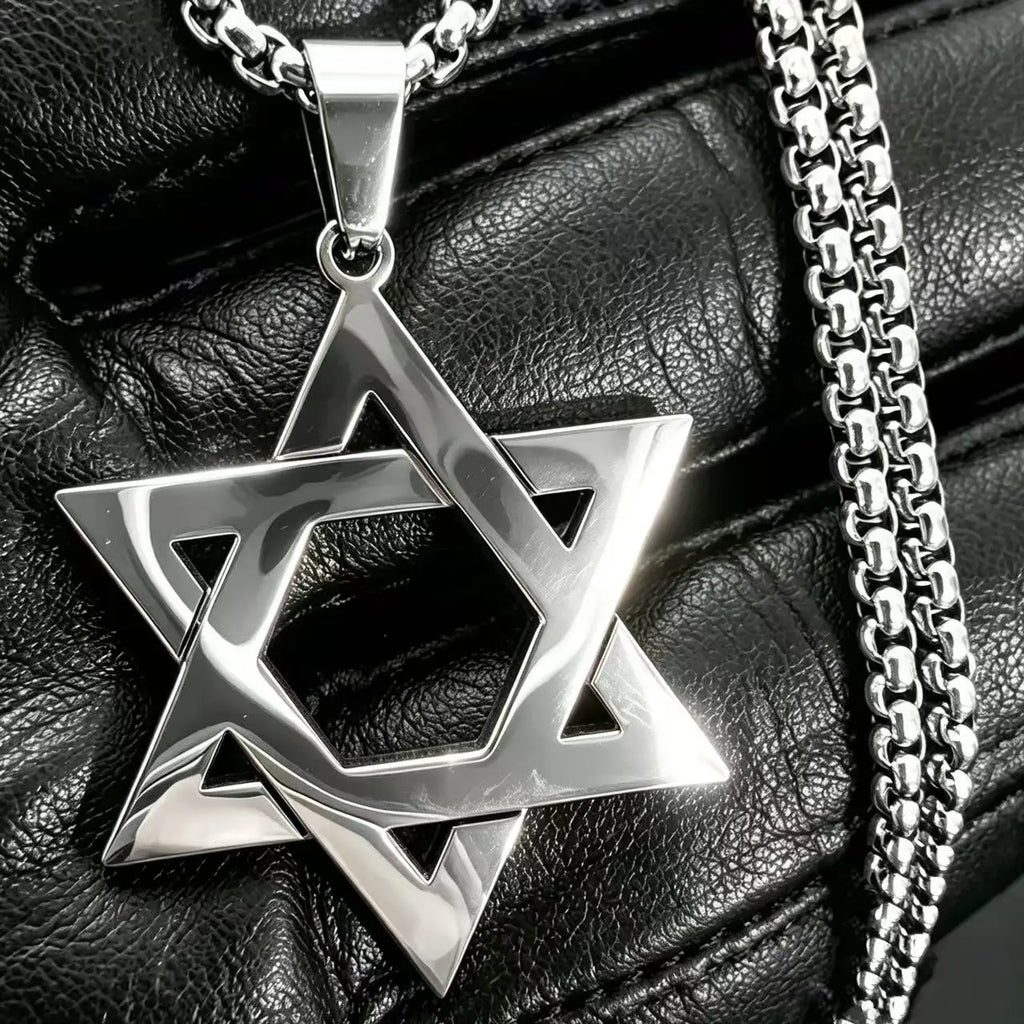 HNSP 316L Stainless Steel Star of David Pendant Necklace For Men Hexagram David Star Jewelry, Vintage Box Chain