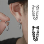 Black Steel Chain Stud Earrings Minimal