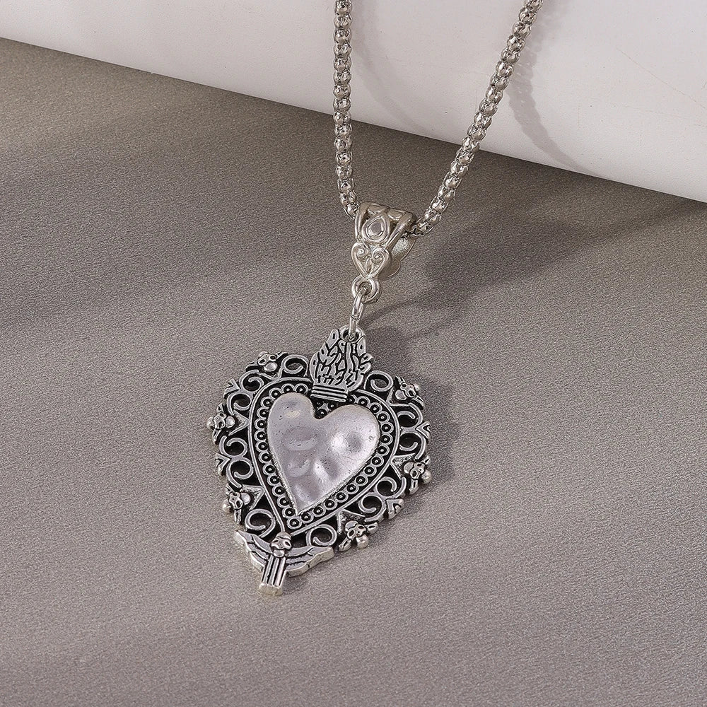 Gothic Skull Love Heart Necklace for Women Men Religious Crucifix Necklaces Punk Jewelry Gifts