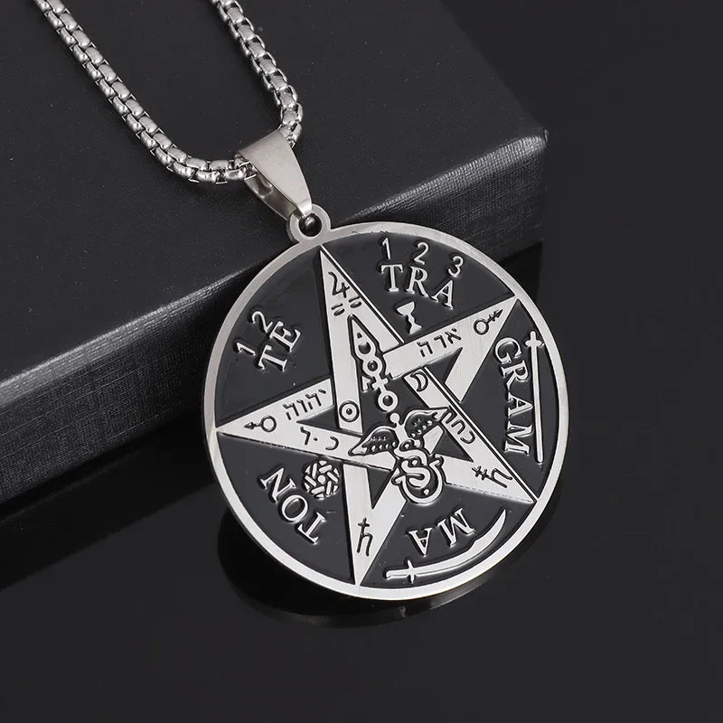 Witch Knot Necklace Celtic Knot Pendant Stainless Steel Amulet Triskelion Ankh Cross Pentagon Jewelry Birthday Gift for Women