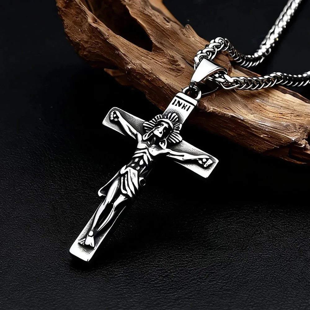 Vintage Gothic Jesus Cross Pendant Necklace Christian Faith Amulet Ornament Unique Jewelry Gifts For Men Women Wholesale
