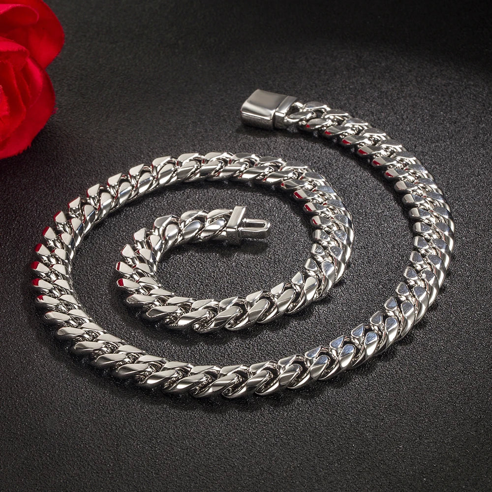 Hip Hop Punk 12mm Curb Cuban Chain Necklaces For Men 925 Sterling Silver Link Chain Chokers Solid Silver Metal on Neck Jewelry